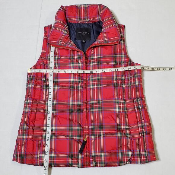 Talbots Down Filled Puffer Vest Size PS Red Tartan Plaid Zip Up Sleeveless Women - Picture 6 of 11